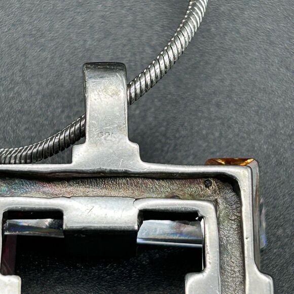 Estate 925 Sterling Multicolor Geometric Bars Cubic Zirconia Pendant Necklace - Picture 6 of 11